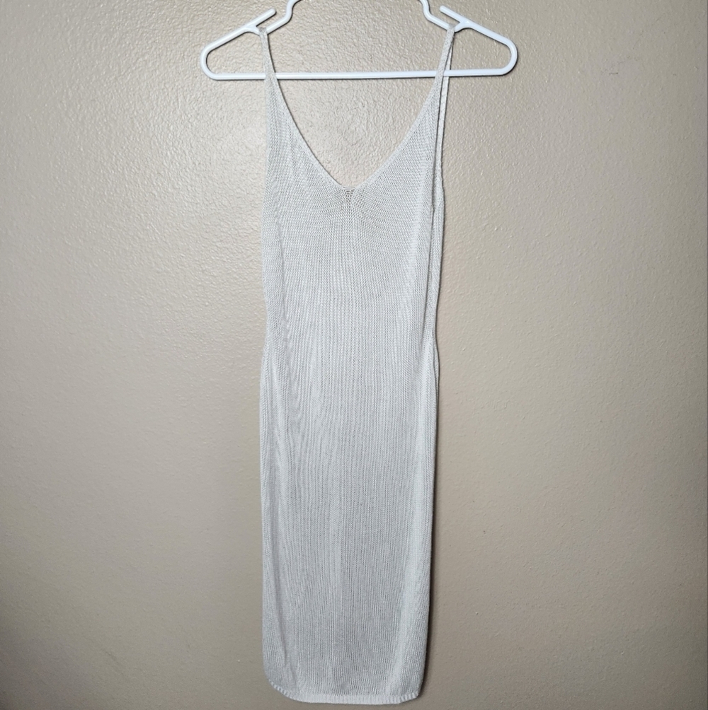 Womens |S| Beige Lightweight Open Knit Side Slit Knee Length Tank Cover-Up